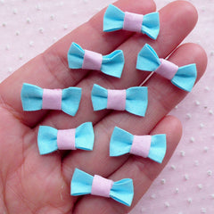 Tiny Bow Ties / Cute Mini Bows / Kawaii Fabric Bowties (8pcs / 20mm x 10mm / Blue) Baby Shower Invitation Card Making Embellishment B033