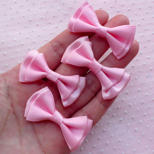 Pink Bows / Pink Ribbon / Satin Fabric Bowties / Double Satin Bow Ties (4pcs / 43mm x 25mm / Pink) Baby Shower Card Making DIY Headband B010