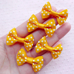 Grosgrain Ribbon Bow Ties / Polka Dot Bowties / Fabric Ribbon Applique (5pcs / 35mm x 25mm / Yellow & White) Scrapbooking Card Making B014