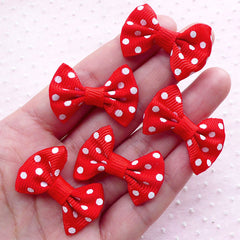 Red Bow Ties / Polka Dot Bows / Grosgrain Ribbon Bowtie Applique (5pcs / 35mm x 25mm / Red & White) Baby Hair Accessories DIY Scrapbook B016