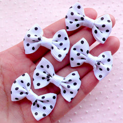 Grosgrain Ribbon Polka Dot Bows / White Bowtie Applique / Cute Bow Ties (5pcs / 35mm x 25mm / White & Black) DIY Baby Headband Sewing B017