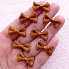 Tiny Satin Ribbon Bowties / Little Fabric Bows (8pcs / 20mm x 12mm / Brown) Bow Tie Headband DIY Sewing Supplies Party Decoration B028