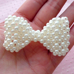 Big Bow w/ Cream White Pearl (1 piece / 63mm x 31mm) Brooch Hair Accessories Making Cell Phone Deco DIY Bridesmaid Bridal Jewellery CAB458