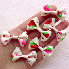 Strawberry Grosgrain Ribbon Bow Ties / Kawaii Bowtie Applique (6pcs / 37mm x 23mm) Cute Embellishment Baby Shower Invitation Card DIY B052