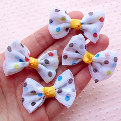 CLEARANCE Colorful Polka Dot Bow Tie / Fabric Chiffon Bowties Applique (4pcs / 40mm x 30mm / White) Baby Headband Hair Bow Accessories Making B055