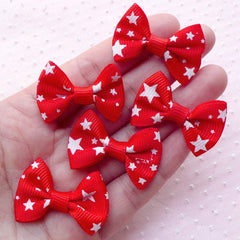 CLEARANCE Star Pattern Grosgrain Ribbon Bow Ties / Kawaii Bow Applique / Cute Fabric Bowties (5pcs / 35mm x 24mm / Red) Scrapbook Invitation Card B064