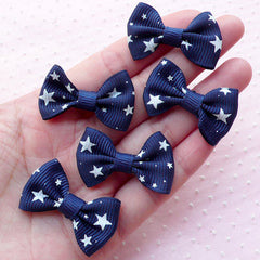 Cute Grosgrain Ribbon with Star Pattern / Kawaii Bow Ties / Fabric Bow Applique (5pcs / 35mm x 24mm / Navy Blue) Party Decoration B065