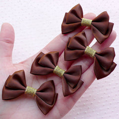 Satin Ribbon Applique / Fabric Ribbon Bows (4pcs / 52mm x 35mm / Brown) Card Making Scrapbooking Embellishment Packaging Supplies B073