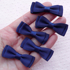 CLEARANCE Navy Blue Bow Ties / Fabric Bowties Applique / Double Grosgrain Ribbon Bows (5pcs / 40mm x 15mm) Party Supply Gift Packaging Scrapbook B085