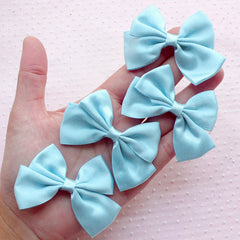 Pastel Blue Satin Ribbon / Fabric Bow Applique (4pcs / 65mm x 45mm) Fairy Kei Hairbow Baby Shower Invitation Card Making Embellishment B089
