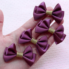 CLEARANCE Elegant Satin Ribbon Bows / Fabric Bow Applique (4pcs / 52mm x 35mm / Purple) Headband Hair Band DIY Gift Decoration Jewelry Supplies B076