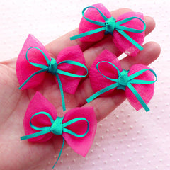 Kawaii Bows with Ribbon / Gauze Fabric Bow Ties / Bow Applique (4pcs / 45mm x 32mm / Magenta Pink) Hairbow Hair Clip DIY Card Making B078