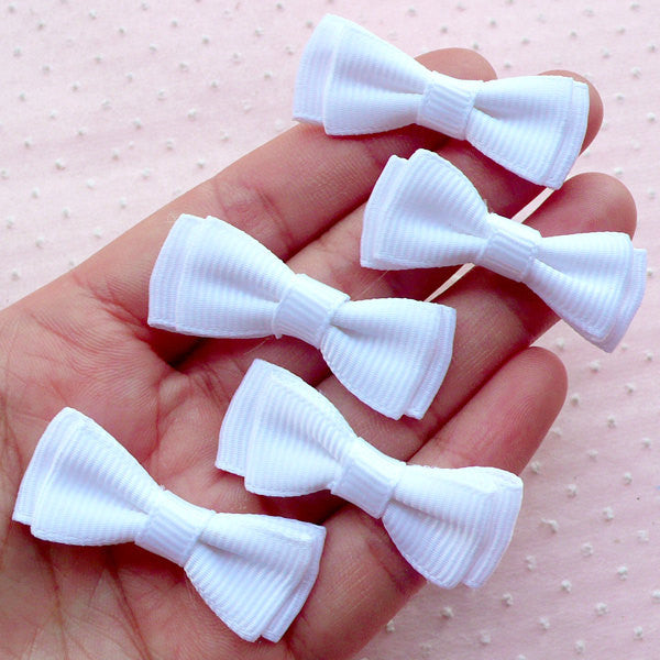 Grosgrain Ribbon Bowties / Double Bows / Fabric Bow Tie Applique (5pcs / 40mm x 15mm / White) Wedding Decoration Hair Bow DIY Headband B080