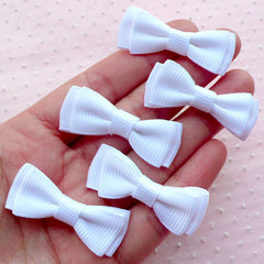 Grosgrain Ribbon Bowties / Double Bows / Fabric Bow Tie Applique (5pcs / 40mm x 15mm / White) Wedding Decoration Hair Bow DIY Headband B080