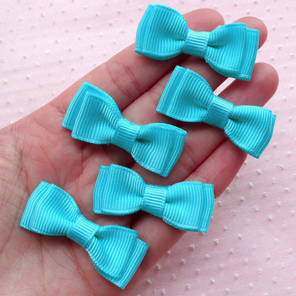 CLEARANCE Grosgrain Ribbon Bows / Double Bow Tie / Fabric Bowties Applique (5pcs / 40mm x 15mm / Blue) Baby Boy Shower Decoration Hairbow Making B081