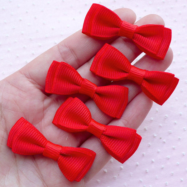 Double Bows / Fabric Bow Ties Applique / Grosgrain Ribbon Bowties (5pcs / 40mm x 15mm / Red) Wedding Invitation Card Making Favor Decor B084