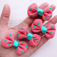 Polka Dot Bow Ties / Cotton Fabric Bows / Bowties Applique (4pcs / 50mm x 35mm / Pink) Baby Hair Band DIY Embellishment Sewing Supplies B092