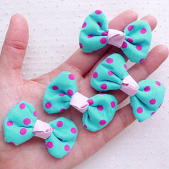 Kawaii Bows in Polka Dot Pattern / Cotton Bowties / Fabric Bow Ties Applique (4pcs / 50mm x 35mm / Blue) Baby Shower Party Decoration B093