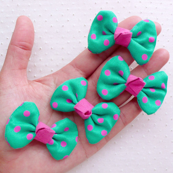 Lovely Bowties in Polka Dot Pattern / Cotton Bow Ties / Fabric Bows Applique (4pcs / 50mm x 35mm / Green) Packaging Supply Card Making B094