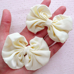 White Chiffon Bow / Big Bows / Fabric Ribbon Applique (2pcs / 75mm x 65mm / White) Newborn Baby Headband Hairbow DIY Wedding Decorarion B098