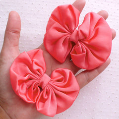 Chiffon Bows / Fabric Ribbon / Big Bow Applique (2pcs / 75mm x 65mm / Peach) Baby Girl Headband Making Hair Bow Accessories DIY Sewing B095