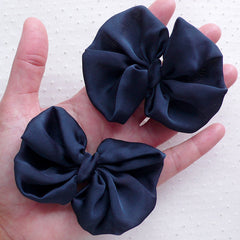 Navy Blue Chiffon Bows / Large Ribbon / Fabric Bow Applique (2pcs / 75mm x 65mm / Navy Blue) Embellishment Scrapbooking Decoration B099