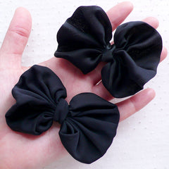 Black Chiffon Bows / Satin Ribbon / Fabric Bow Applique (2pcs / 75mm x 65mm / Black) Wedding Card Decoration Hair Bow Headbands Making B101
