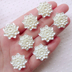 Chrysanthemum Flower Pearl / Pearlised Floral Cabochons (8pcs / 20mm / Cream White / Flatback) Hair Bow Centers Wedding Decoration PES84