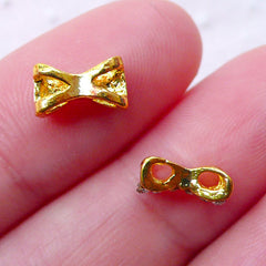 Tiny Bow Bowtie Cabochon (2pcs) (Gold w/ Clear Rhinestones) Cute Manicure Fake Miniature Cupcake Topper Nail Art Nail Decoration NAC010