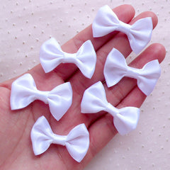 White Satin Bows / Fabric Ribbon Bow Tie (6pcs / 35mm x 25mm / White) Hair Accessory Jewelry DIY Wedding Party Favor Embellishment B103