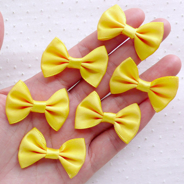 Yellow Fabric Bow Tie / Satin Ribbon Bow (6pcs / 35mm x 25mm / Yellow) Hair Bows Hairclip Embellishment Sewing Jewellery Party Supplies B112
