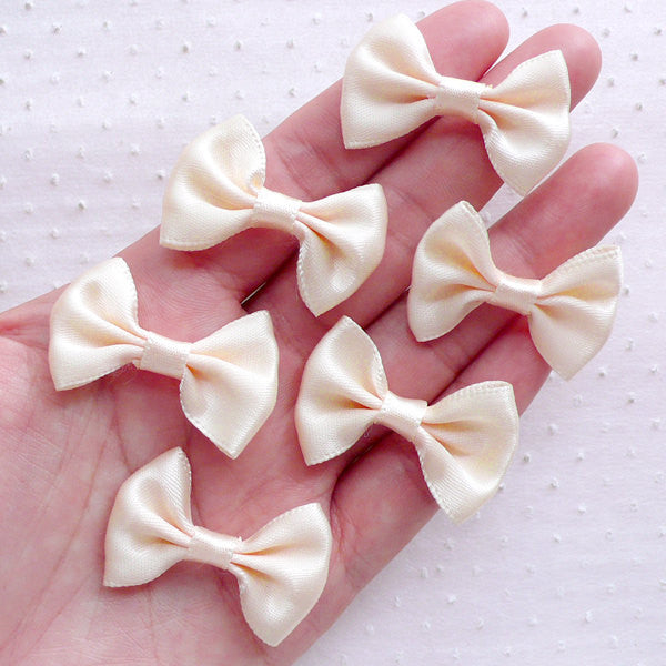 CLEARANCE Satin Ribbon Bow Tie / Fabric Bows (6pcs / 35mm x 25mm / Cream) Baby Headband Hair Bows Findings Wedding Decor Favor Packaging Sewing B113
