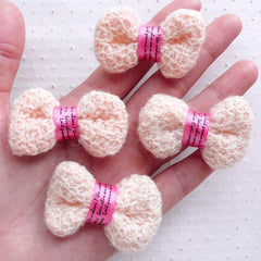 Wool Yarn Bow Ties / Fabric Bows (4pcs / 50mm x 30mm / Cream Pink) Newborn Baby Headbands Hairbow Making Decoden Baby Shower Decoration B121