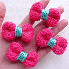 Wool Yarn Bows / Fabric Bowties (4pcs / 50mm x 30mm / Dark Pink) Headbands Hair Bow Making Decoden Party Decoration Packaging Sewing B120