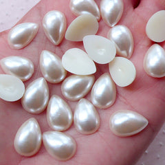 Pearlized Tear Drop Cabochons / Teardrop Faux Pearl / ABS Pearls (Cream White / 10mm x 14mm / 35pcs / Flatback) Cute Cell Phone Deco PES92