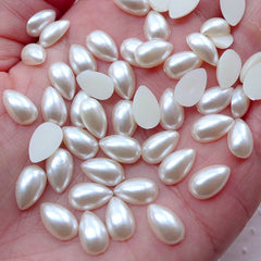 Tear Drop Fake Pearl / ABS Pearls / Pearlized Teardrop Cabochons (Cream White / 6mm x 10mm / 70pcs / Flatback) Decoden Scrapbooking PES90