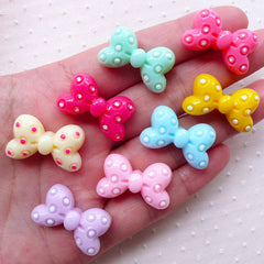 CLEARANCE Fairy Kei Bow Cabochons with Polka Dot / Small Bowtie Cabochon Mix (8pcs / 25mm x 15mm / Pastel) Kawaii Decora Dekoden Cute Ribbon CAB471