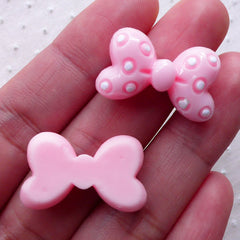 Cute Bowtie Cabochons / Polka Dot Bow Tie Cabochon (3pcs / 25mm x 15mm / Light Pink / Flat Back) Kawaii Case Deco Baby Hairpin Making CAB473