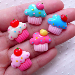 Assorted Cupcake Cabochons (5pcs / 18mm / Flatback) Miniature Sweets Deco Kawaii Dekoden Whimsical Jewellery Scrapbook Embellishment FCAB308