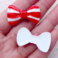 CLEARANCE Bowtie Cabochons w/ Stripe (2pcs / 31mm x 18mm / Red & White / Flatback) Bow Tie Jewellery Scrapbook Kawaii Hair Accessory Making CAB466