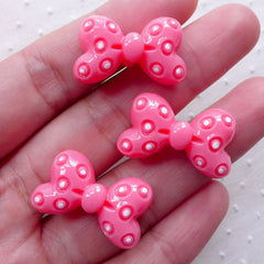 Polka Dot Bowtie Cabochons / Small Bow Cabochon (3pcs / 25mm x 15mm / Pink / Flatback) Kawaii Dekoden Cute Ribbon Hair Pin Making CAB472