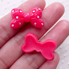 Pink Polka Dot Bow Tie Cabochons / Small Bowtie Cabochon (3pcs / 25mm x 15mm / Dark Pink / Flatback) Kawaii Jewelry Embellishment CAB474