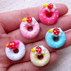 Kawaii Donut Cabochon Mix (5pcs / 18mm / Flat Back) Assorted Miniature Doughnut Dollhouse Sweets Dekoden Whimsical Kitsch Jewelry FCAB310