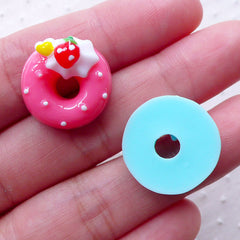 Kawaii Donut Cabochon Mix (5pcs / 18mm / Flat Back) Assorted Miniature Doughnut Dollhouse Sweets Dekoden Whimsical Kitsch Jewelry FCAB310