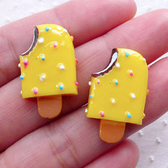 Miniature Ice Cream Bar Cabochons / Mango Popsicle (2pcs / 16mm x 26mm / Flatback / Yellow) Kawaii Sweets Embellishment Kitsch Deco FCAB312