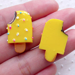 Miniature Ice Cream Bar Cabochons / Mango Popsicle (2pcs / 16mm x 26mm / Flatback / Yellow) Kawaii Sweets Embellishment Kitsch Deco FCAB312