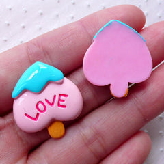 Resin Cabochon / Ice Cream in Spade Shape (2pcs / 23mm x 25mm / Flatback / Pink) Kawaii Miniature Sweets Deco Whimsical Scrapbooking FCAB315