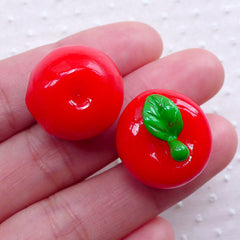 3D Apple Cabochons (2pcs / 20mm x 18mm / Red) Kawaii Phone Case Decoden Whimsical Jewellery Dust Plug Making Kitsch Embellishment FCAB317