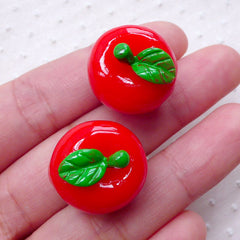 3D Apple Cabochons (2pcs / 20mm x 18mm / Red) Kawaii Phone Case Decoden Whimsical Jewellery Dust Plug Making Kitsch Embellishment FCAB317