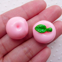 Apple Cabochon in 3D (2pcs / 20mm x 18mm / Pink) Kawaii Decoden Phone Case Kitsch Jewellery Dust Plug DIY Whimsical Embellishment FCAB318